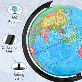 GOCHANGE World Globe with Stand, 12" Geography Educational Globe for Students & Teachers, Full Length 19.7 inch 360° Spinning Globe for Age 8+ Children's Educational Tools & Desk Decorations & Gifts