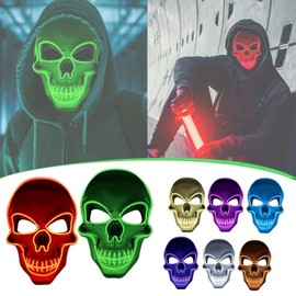 New Young Horror Mask, Illuminating LED, Funny Skull Mask, Mask, Halloween, Cosplay Accessory, Disguise, Mask, Breathable, Ultra Lightweight, Events, Parties, Christmas, Cultural Festivals, Costume