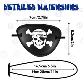 Pack of 10 Pirate Eye Patches, Plastic Elastic Eye Patches, Adjustable Pirate Eye Patches, Skeleton Captain Eye Patches for Pirate Theme Parties, Children's Birthdays, Performance Props