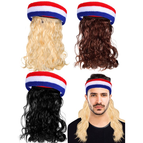 Giegxin 3 Pcs Mullet Wig for Men 4th of July
