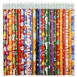 48pcs Christmas Pencils Xmas Wood Pencils with Eraser Includes Snowman Santa Claus Christmas Tree Snowflakes Office School Classroom Party Favors Supplies, 12 Styles
