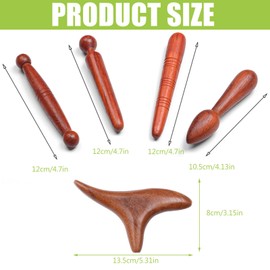 Set of 4 Wooden Massage Tools, Triangle Massager, Trigger Point Massager, Foot Wooden Massage Stick, Acupuncture Pen, Point Finder Massage Pen, Acupressure Rod for Shoulder, Back, Leg