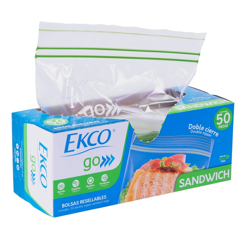 Ekco Go Bolsas Resellables para Sándwich 50 Piezas