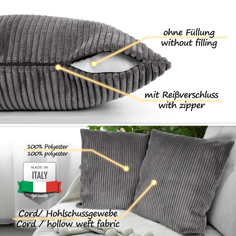 ANRO Decorative Cushion Cover Corduroy Dark Grey 50 x 50