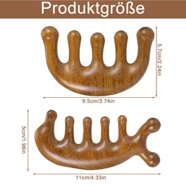 Newofview Pack of 2 Wooden Massage Combs with Wide Tooth Head Massage Wooden Massage Comb, Round Tooth Comb, Fatigue Relieves Acupuncture Massager Gua Sha Massage Tool