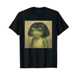 Vintage Funny Frog with Straight Bob Haircut Portrait Design T-Shirt