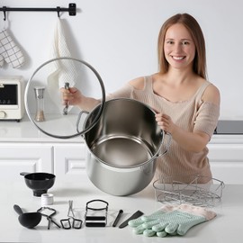 HOMKULA Stainless Steel Canning Pot with Rack and Lid, Large Water Bath Canner, Full Home Canning Supplies Starter Kit (20 Quarts, Green)