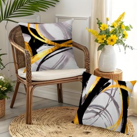 Black White and Gold Pillow Covers 18x18 inches Set of 2 - Abstract Modern Oil Painting Pillow Covers Themed Decorative for Couch Sofa Bed Living Room Bedroom, Black White Gold Throw Pillow Covers
