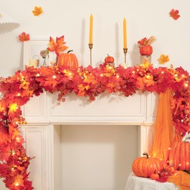Dolicer 2 Pcs Fall Garland - Fall Decor, Fall Leaves Garland Fall Maple Leaves Garland Fall Garland with Lights Fall Decorations for Home Fall Garland for Mantle Fairplace Thanksgiving Decoration