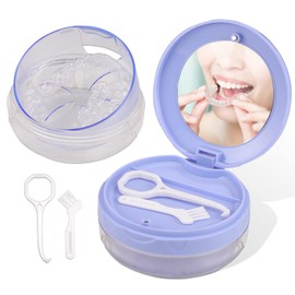 Denture Case, Leak Proof Denture Bath Case Cup Kit for Travel Cleaning, Denture Holder Box Bath Soaking Container for Women & Men with Mirror, Strainer, Removal Tool and Denture Brush(Blue)