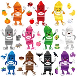 36 Pcs Color Bulletin Board Decorations for Classroom,Color Crayon Posters Cutouts for Classroom Decorations Teaching Supplies with 80 Pcs Glue Point