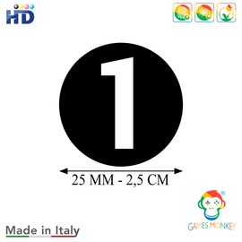 GamesMonkey® - Labels Numbers Stickers Circles - Red - from 1 to 50 - (50-500 - 2500 Pieces)(10-25 mm) Waterproof Vinyl - Consecutive Inventories (25 mm - 2,5 cm, 50 Pieces - 1 Sheet)