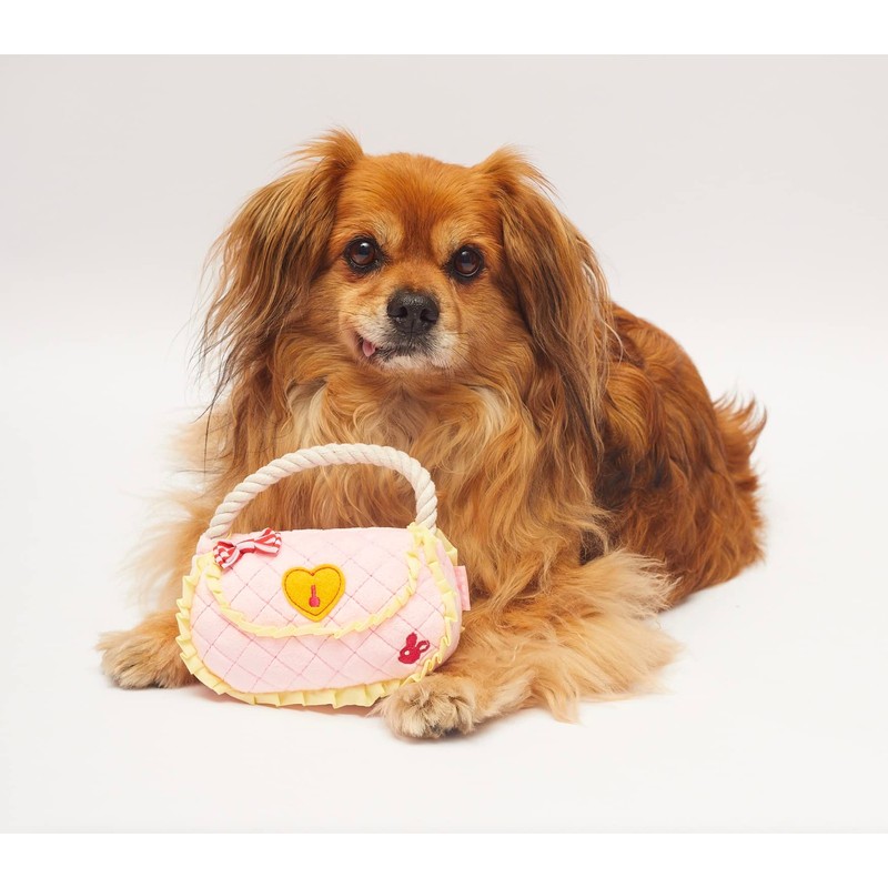 Handbag Squeak Dog Toy Pink with Rope