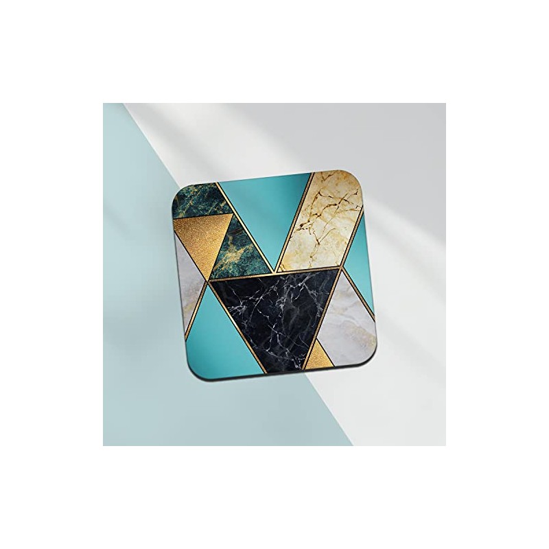 Square Single Coaster - Art Deco Blue Marble Effect New