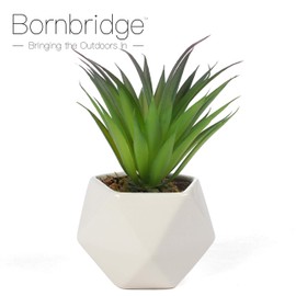 Bornbridge Artificial Succulent - Faux Agave Stricta in Ceramic Geometric Planter - Single Potted Plant