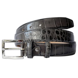 PASQUALE CUTARELLI Mens Crocodile Pattern Italian Leather Belt Dark Grey Small 32 Inches