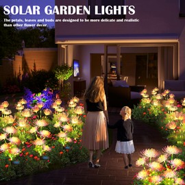 Solar Garden Lights, Solar Flowers Lights with Glowing Flowers & Stems, Solar Lights Outdoor for Garden,Yard,Patio,Pathway Decoration,Gift for Mother (2 Pack)