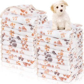 Chumia 40 Pcs Blankets Soft Fluffy Fleece Washable Pet Dog Sleep mat Paw Print Pattern Fleece Blankets for Pets Throw Warm Bed Mat for Dog Puppy Cat(24 x 16 Inch,White)