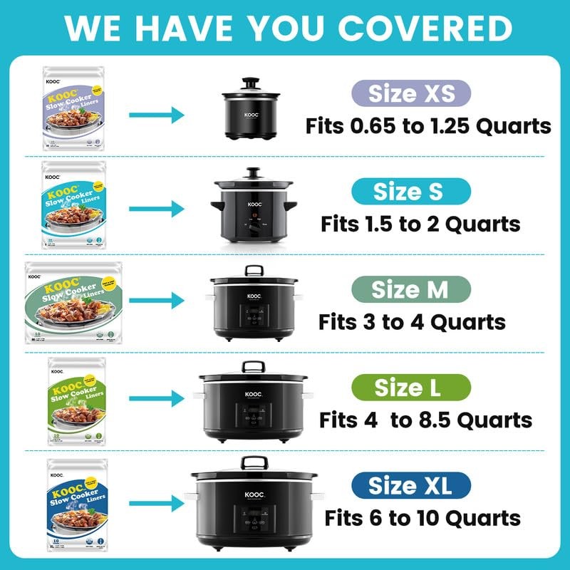KOOC Slow Cooker Liners 10"x13" 30 count Small Size Disposable