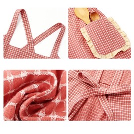RchleaKry Vintage Ladies Aprons with Pockets, Pinafore Apron Dress for Women Girls, Cute Floral Chef Aprons, Gift for Women, Red, Medium