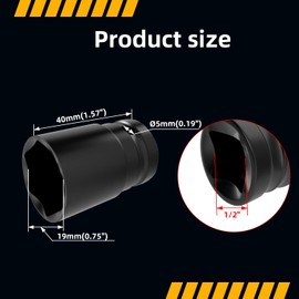 Aopin 1Pcs Cr-V Steel Impact Socket 1/2 Inch Drive 19mm Metric Short Impact Socket Nut Driver Wrench for Hex Nut Bolt Removal Auto Repair