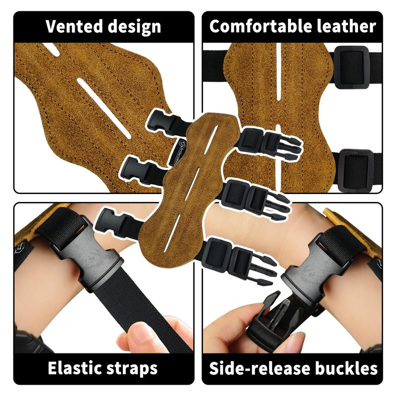Archery Arm Guard Leather Archery Forearm Guard with Side-release Buckles,19cm
