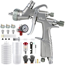 A610 LVLP Air Spray Gun Premium Kits, Upg R500 Paint Sprayer with 1.3/1.5/1.7mm Nozzles & Air Regulator, 10x 650ml Disposable Cups, Automotive Paint Gun for House, Cars, Fence, Varnish&Top Coat