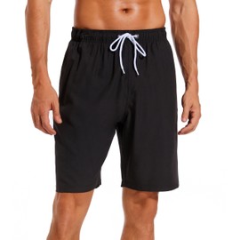 SILKWORLD Mens Swimming Trunks with Compression Liner Quick Dry Swimwear Beach Shorts with Zipper Pockets,Black,Large