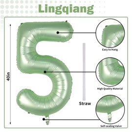 15th Birthday Balloons for Girls, 40 Inch Giant Sage Green Foil 15 Number Balloons, Olive Green Digit 1 & 5 Helium Balloons for Boys Women Men 15th 51st Anniversary Jungle Safari Party Decorations