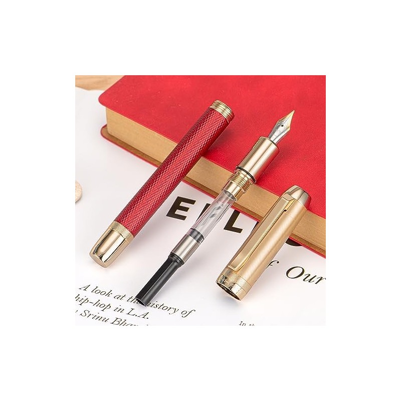 Jinhao 92 Pluma estilográfica roja punta media, metal sólido con