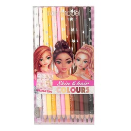 Depesche TOPModel 12218 Colouring Pencils Set in Skin and Hair Colours, 12 Pens in Transparent Case, Includes Sharpener