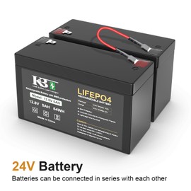 KBT 12V 5Ah Rechargeable LiFePO4 Lithium Battery (2Pack in Series to 24V) for Power Wheels, Ride On Toys, Game Camera, Razor Scooter, Pocket Mod, Built-in 10A BMS
