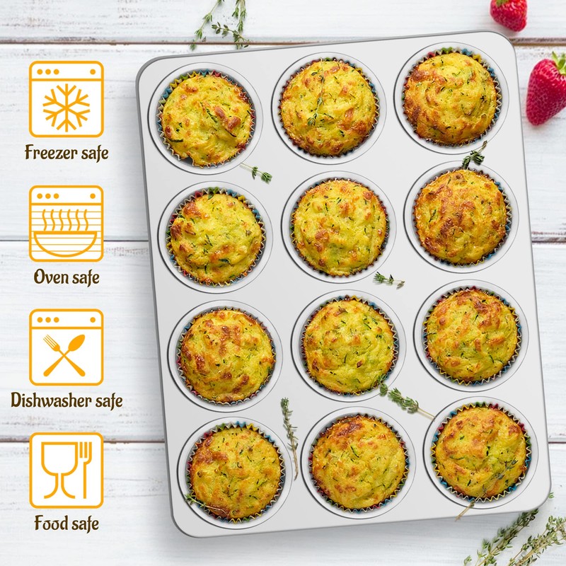 E-far Muffin Pan 12-Cup, Stainless Steel Cupcake Pan Metal Muffin