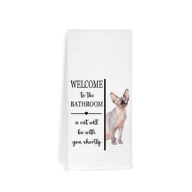 Funny Bathroom Hand Towels Dishcloths for Cat Mom Dad Sphynx Lover Gifts,Welcome to The Bathroom a Cat Will Be with You Shortly,16x24 inch