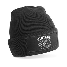D Design Invent Print! 80th Birthday Hat Gift for Men Vintage Beanie Keepsake Present Gift Idea (Black)