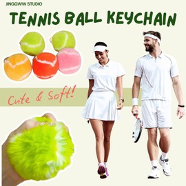 JINGGWW Cute Fluffy Tennis Keychain Plush Pendant Ball Key Rings Soft Pompom Keychain for backpack Handbag Purse Charms (A-Blue)