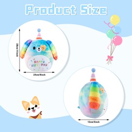 NTGFU Unicorn Dog Plush Pillow, 9.8inch Cute Rainbow Dog Birthday Plush Toys, Kawaii Soft Plushies Huggable Toy Stuffed Animal Happy Birthday Gifts for Girls Kids