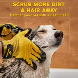 Double Sided Fur Brush for Dogs and Cats Detangling Brush for Long Hair and Undercoat (Bath Glove-Yellow)