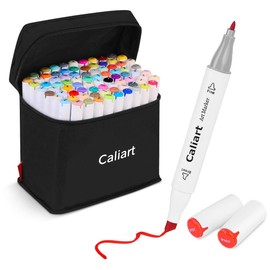 Caliart Alcohol Based Markers, 81 Colors Artist Drawing Markers Set Dual Tip Fine & Chisel Permanent Colored Art Pens, Christmas Gifts for Teen Girls Boys Kids Adults Coloring Book Illustration