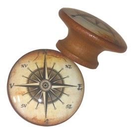 Twisted R Design Set of 8 Star Compass Rose Wood Cabinet Knobs