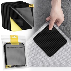 GOLXUWO Carpet Non-Slip Underlay, Non-Slip and Washable Non-Slip Pads for a Secure Grip, Reusable, Residue-Free, 10 cm x 10 cm (Pack of 4, Black)
