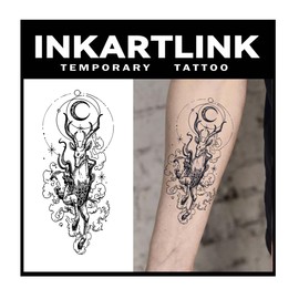 INKARTLINK Tattoo Tech, 2 Sheets Large Semi Permanent Tattoo, Adult Art Design Temporary Tattoos, Lasts 1-2 Weeks, Waterproof, Realistic Look, No Adhesive, No Reflection (Celestial Deer Design)