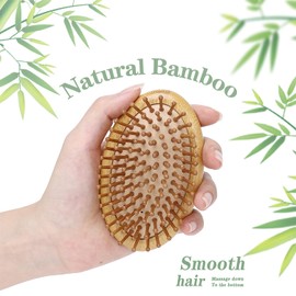 Bamboo Hair Brush 2Pack Natural Bamboo Hair Brush Air Cushion Brush Comb Massaging Scalp No Handle Design for Women Men and Kid