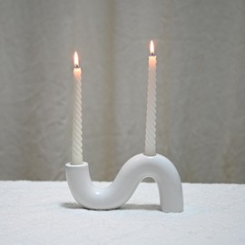 Sveudvdis Ceramic Candle Holder, Modern Taper Candlestick Holder for Dining Table, Living Room Coffee Table, Candelabra for 2 Taper Candles-White