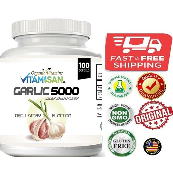 Garlic formula extract 5000 aged 100 soft gels capsules pills