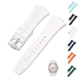 12mm Rubber Band For Tissot PRX Powermatic 80 40mm, Replacement Watch Bands With Buckle For Tissot PRX Series - Multiple Colors (White)