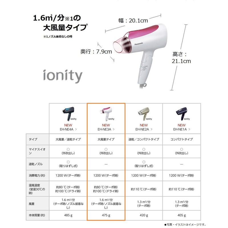 パナソニック ヘアドライヤー イオニティ ピンク調 EH-NE3A-P