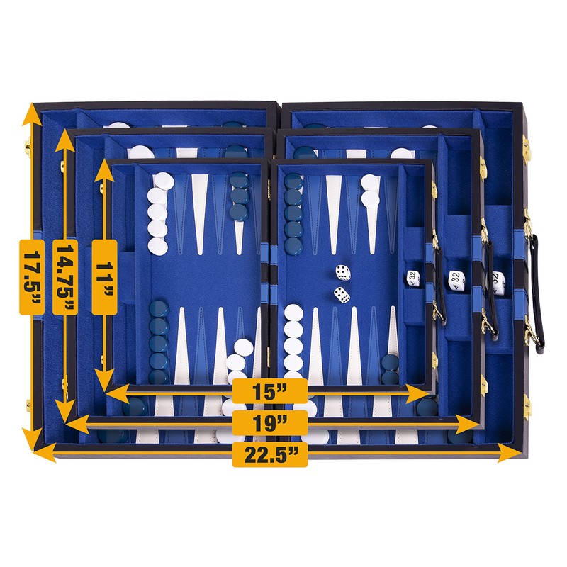 Crazy Games Backgammon Set - Classic Blue Medium 15 Inch