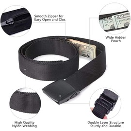 SEIYOGDS Money Belt with Secret Compartment Belt, Travel Money Belt for Hidden Paper Money with Plastic Buckle for Casual Wear to Avoid Pickpocket, Unisex, black