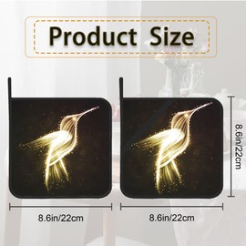 Hummingbird Glitter Gold Pot Holder Set of 2,Heat Resistant Potholders Oven Hot Pads for Kitchen Cooking Baking BBQ